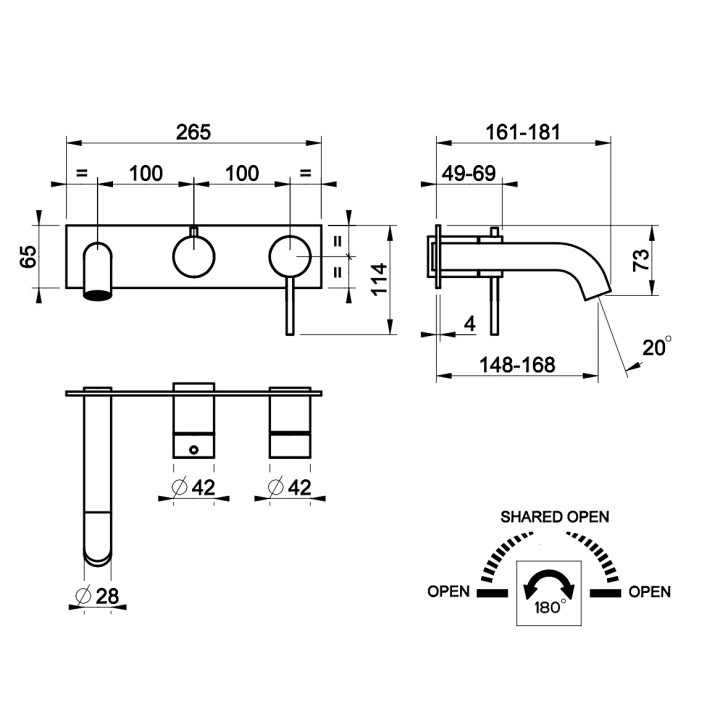 Bateria wannowa 4-otworowa Gessi Bath316, stojąca, zestaw natryskowy, stal szczotkowana