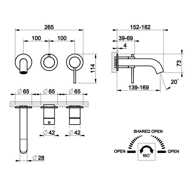 Bateria wannowa Gessi Bath316, podtynkowa, 2 wyjścia wody, stal szczotkowana