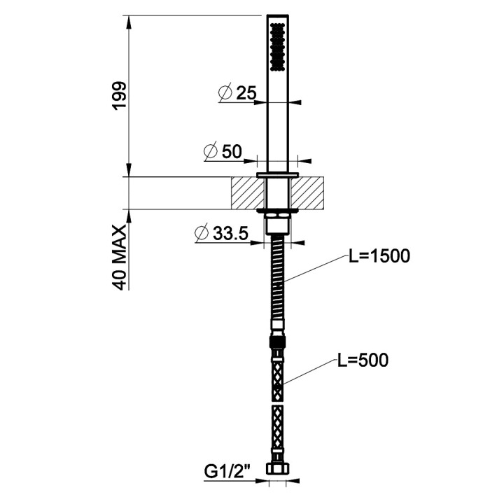 Słuchawka prysznicowa Gessi Anello, montowana w półce, z wężem 150cm, chrom