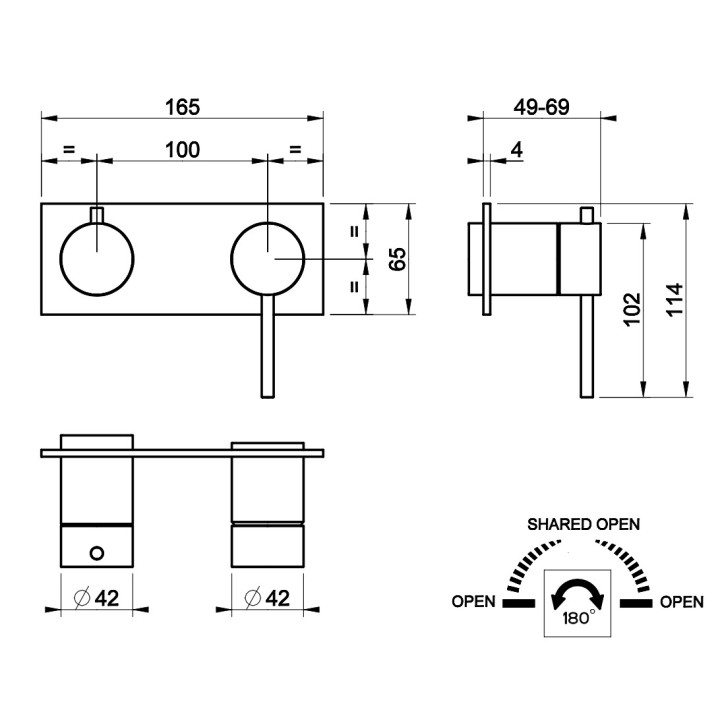 Bateria natryskowa Gessi Anello, podtynkowa, 2 wyjścia wody, chrom