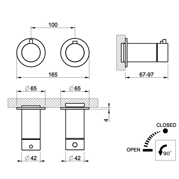 Termostatyczna bateria natryskowa Gessi Shower316, podtynkowa, 1 wyjście wody, stal szczotkowana