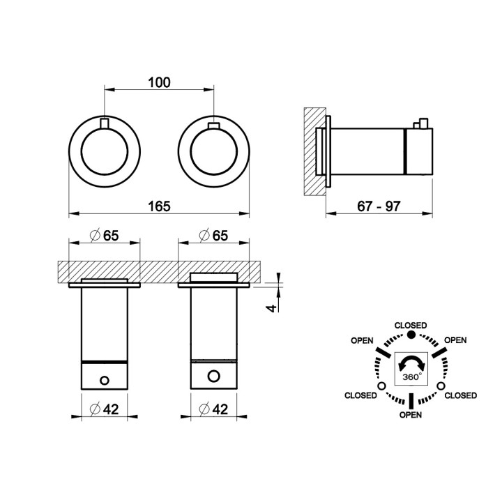 Termostatyczna bateria natryskowa Gessi Shower316, podtynkowa, 2-otworowa, 2 wyjścia wody, stal szczotkowana
