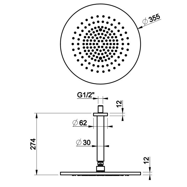Deszczownica Gessi Shower316, okrągła, 355mm, regulowana, z ramieniem ściennym 500mm, stal szczotkowana