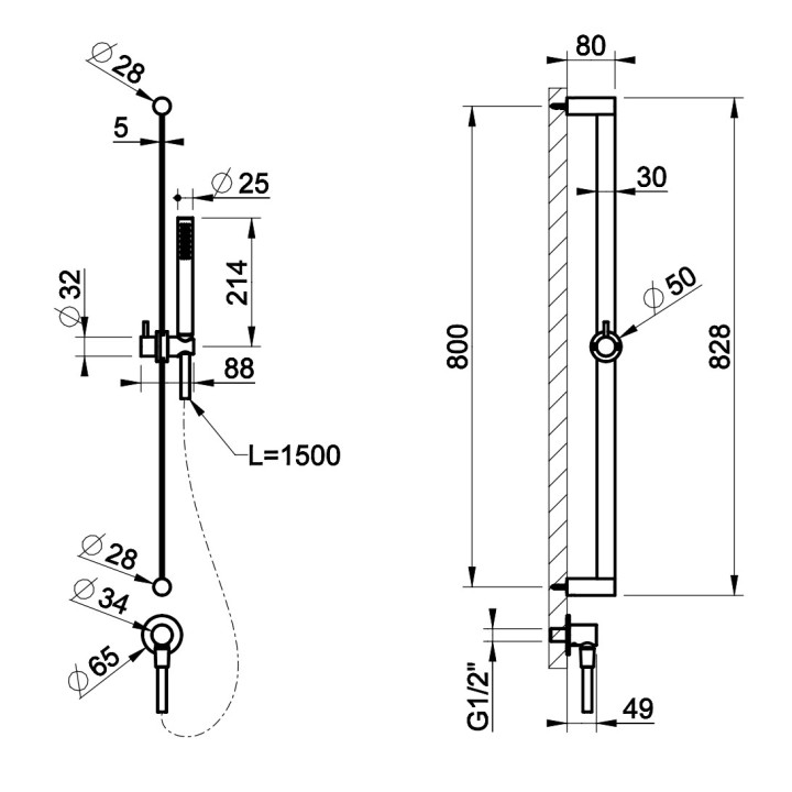 Drążek prysznicowy Gessi Ingranaggio, z słuchawką 1-funkcyjną, wężem i przyłączem kątowym, chrom