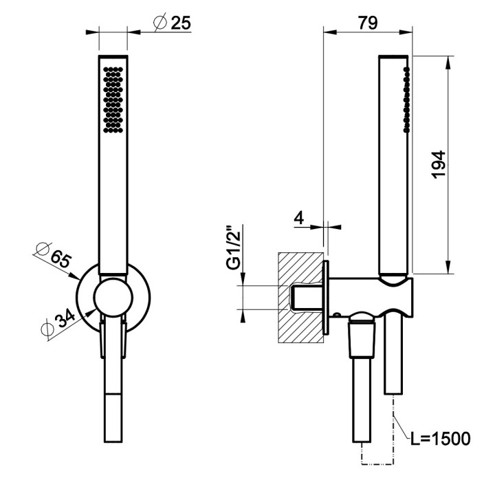 Zestaw natryskowy Gessi Anello, słuchawka 1-funkcyjna z wężem 150cm i przyłączem, chrom