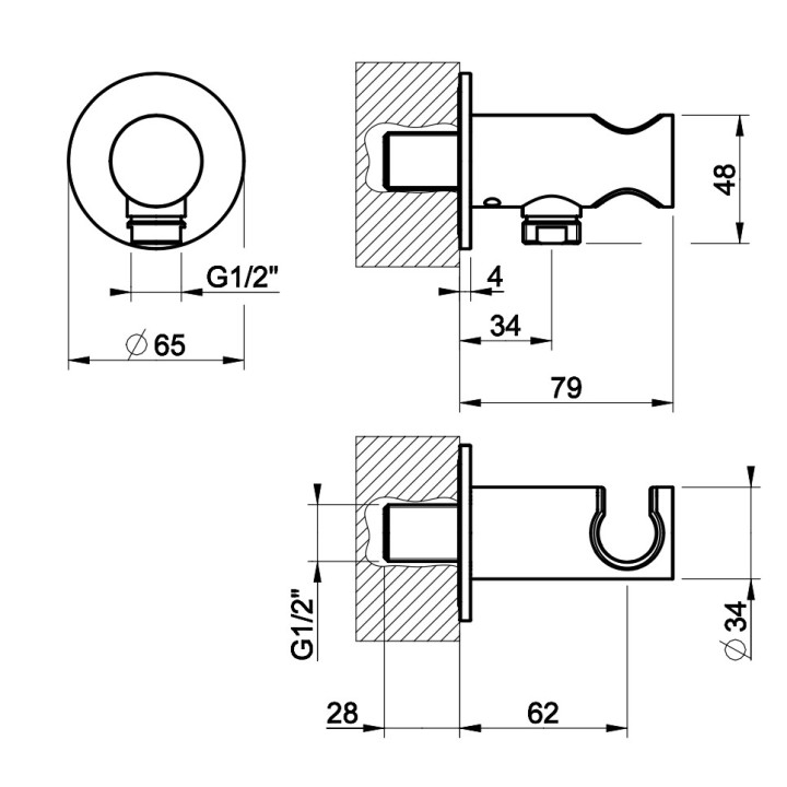 Przyłącze kątowe Gessi Shower316, z uchwytem na słuchawkę, stal szczotkowana