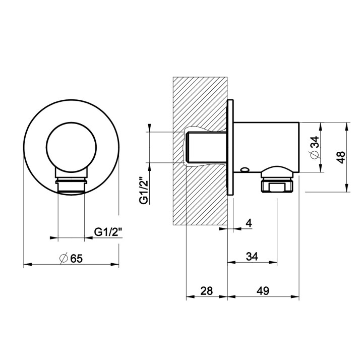 Przyłącze kątowe Gessi Shower316, z uchwytem na słuchawkę, stal szczotkowana