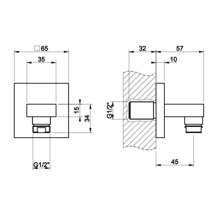 Przyłącze kątowe Gessi Rettangolo Shower, z uchwytem na słuchawkę, chrom