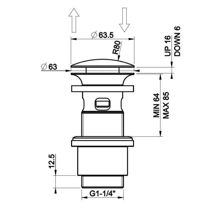Korek click-clack Gessi, umywalkowy, z przelewem, Black Metal Brushed PVD