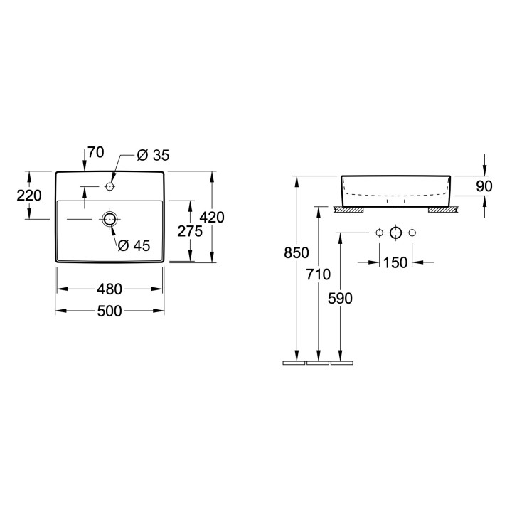 Umywalka nablatowa Villeroy&Boch Memento 2.0, 498x420mm, bez przelewu, Weiss Alpin
