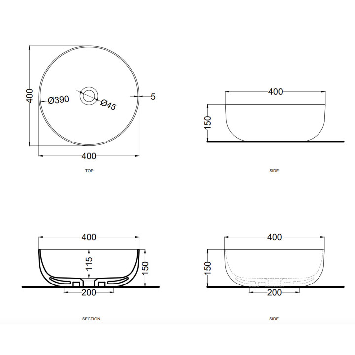 Umywalka nablatowa Cielo La Bacinello Era, okrągła, 40cm, bez przelewu, biały połysk