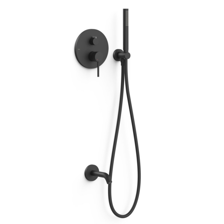 Zestaw natryskowy Tres Study-Exclusive, podtynkowy, z baterią Rapid-Box i wylewką, 2 wyjścia wody, czarny mat