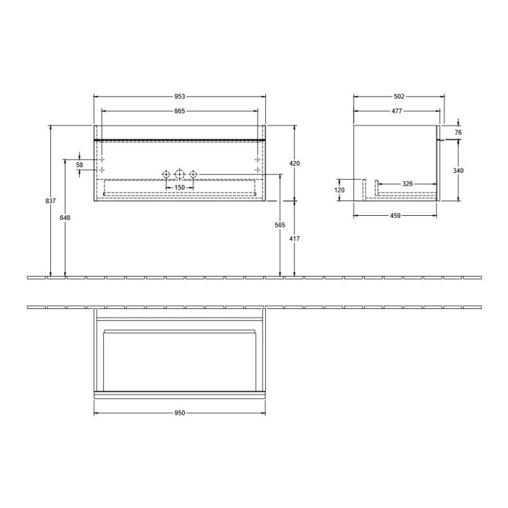 Szafka podumywalkowa Villeroy&Boch Venticello. 753x590x502mm, uchwyty chrom, glossy white