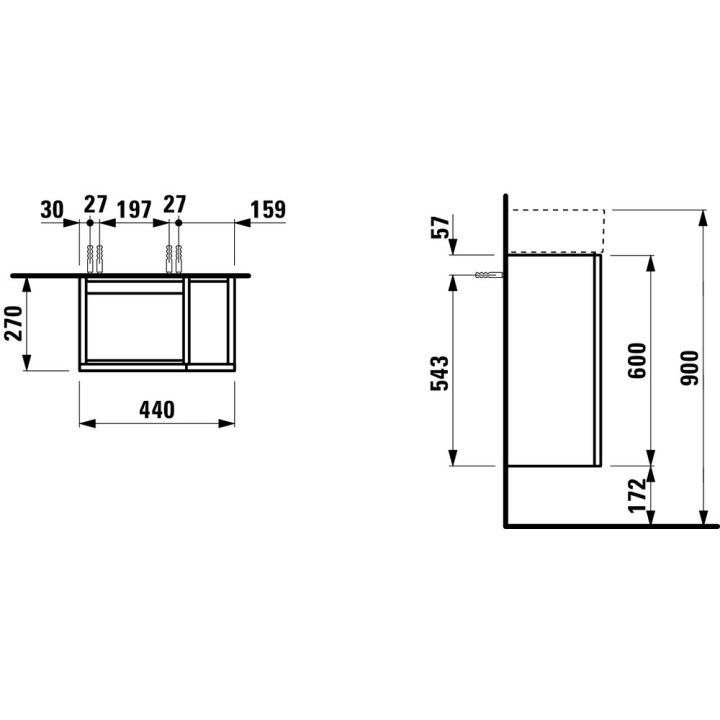 Szafka podumywalkowa Laufen Kartell by Laufen, 44cm, szklana półka, zawias z lewej, dla umywalki 815335, biały matowy