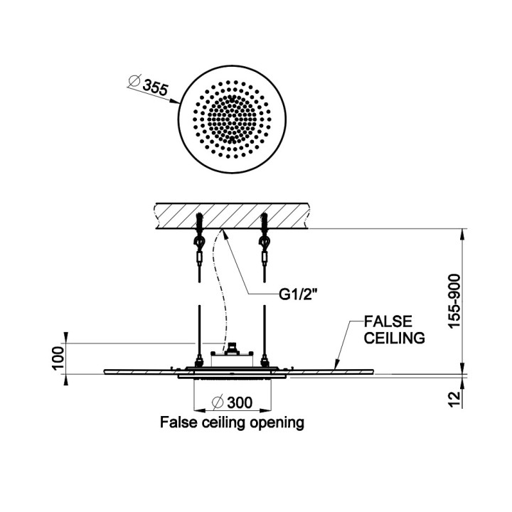 Element podtynkowy Gessi Colour, sufitowy, okrągły, 350mm, z podświetleniem, mirror steel 