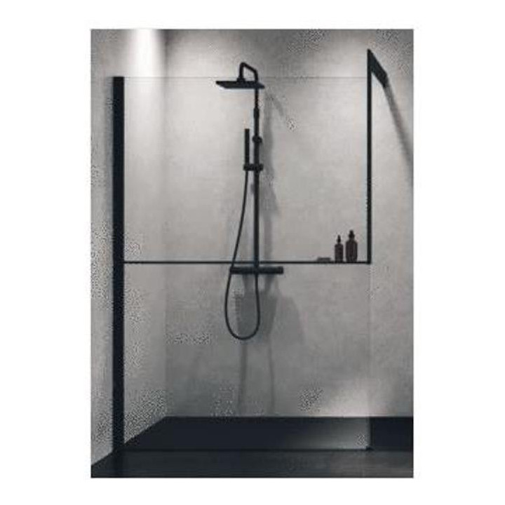 Kabina typu walk-in przyścienna Novellini Kuadra H Black, 107-110 cm profil czarny mat, szkło przeźroczyste