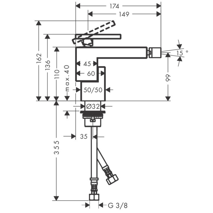Bateria umywalkowa Axor Edge, stojąca, uchwyt z boku, wysokość 220mm, szlif diamentowy, chrom