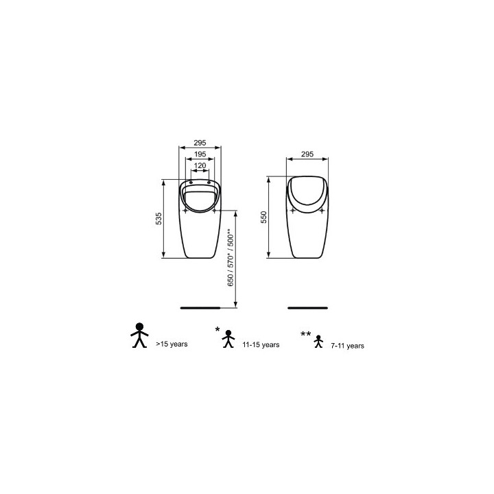 Pisuar Ideal Standard Connect do skompletowania z pokrywą, dopływ wody z tyłu - biały