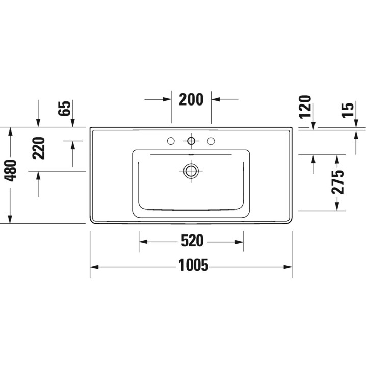 Umywalka wisząca/meblowa Duravit D-Neo, 100,5x48cm, z przelewem, otwór na baterię, biała