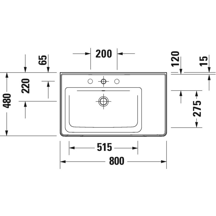 Umywalka wisząca/meblowa Duravit D-Neo, 80x48cm, z przelewem, otwór na baterię, biała