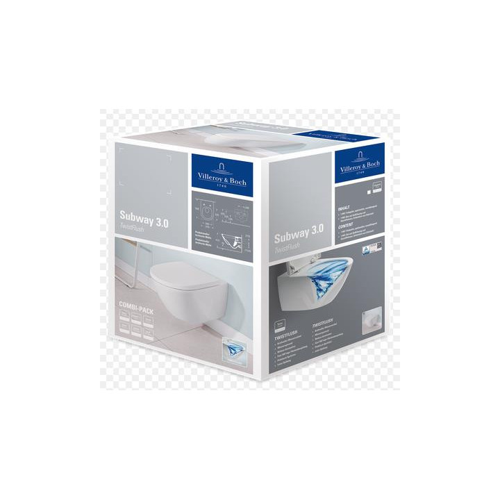 Miska wisząca WC Villeroy&Boch Subway 3.0, 56x37cm, bez kołnierza, TwistFlush, Weiss Alpin, z powłoką CeramicPlus