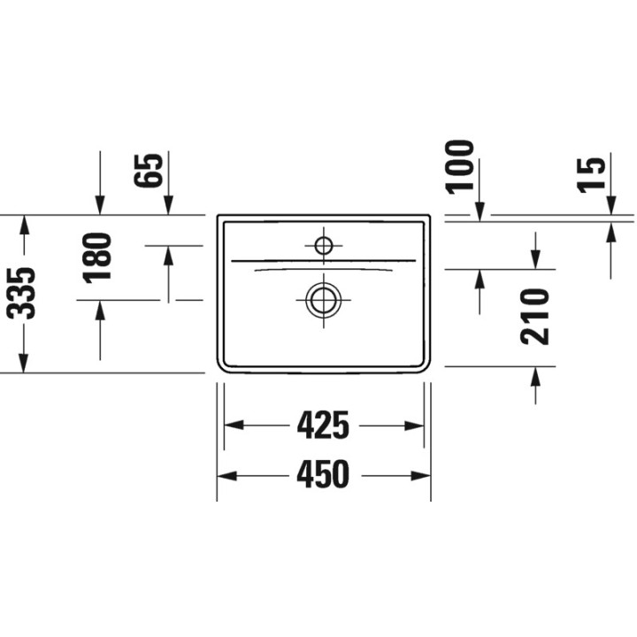 Umywalka wisząca Duravit D-Neo, 45x35cm, bez przelewu, otwór na baterię, biała