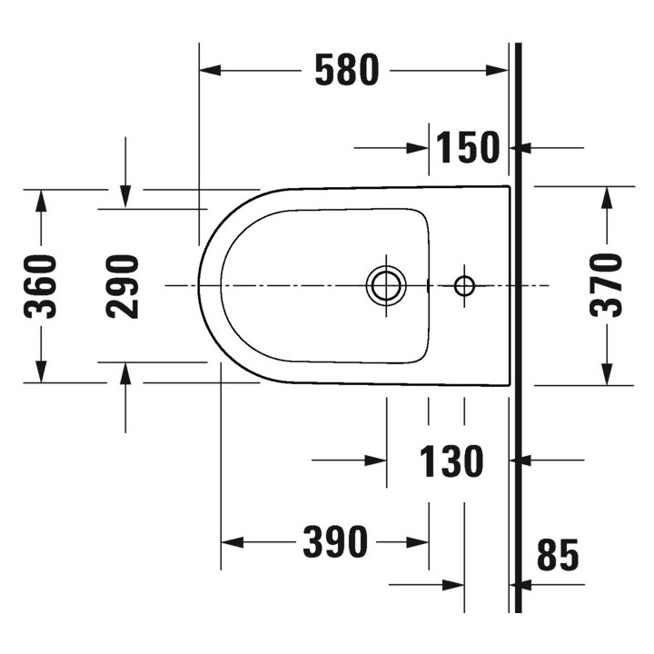 Bidet stojący Duravit D-Neo Rimless, 65x37cm, z przelewem, otwór na baterię biały