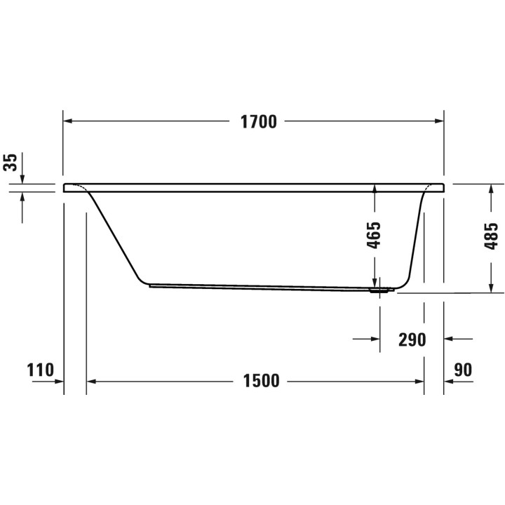Wanna prostokątna Duravit D-Neo, 170x70cm, akrylowa, 1 oparcie ukośnie, biała