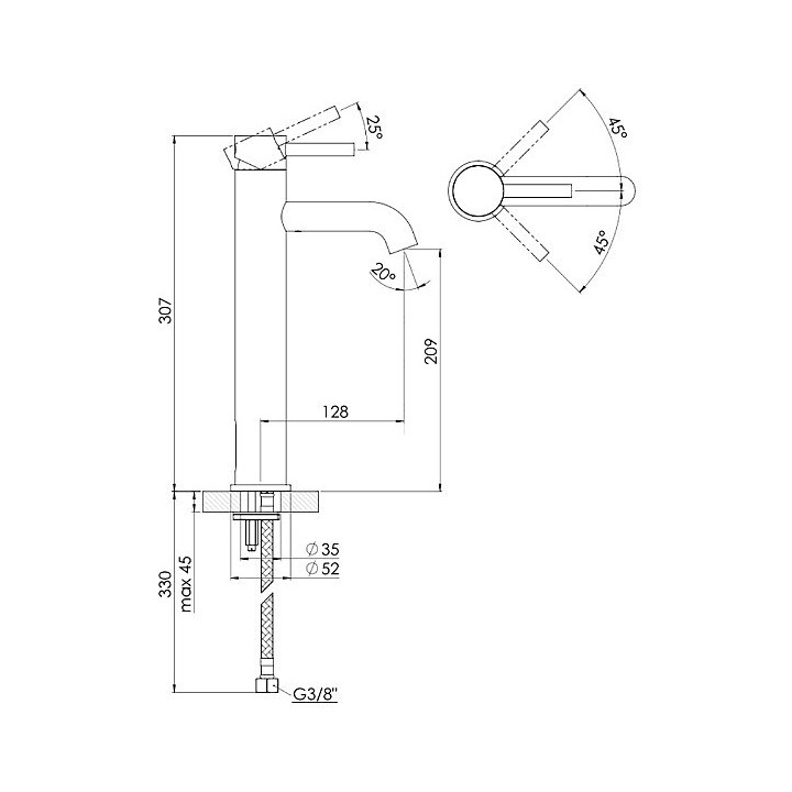 Bateria umywalkowa Steinberg Seria 100, stojąca, wysokość 307mm, bez korka, rose gold