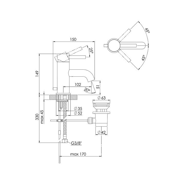Bateria umywalkowa Steinberg Seria 100, stojąca, wysokość 307mm, bez korka, rose gold