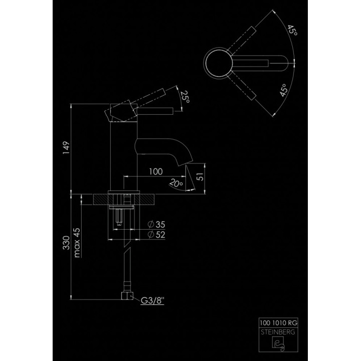 Bateria umywalkowa Steinberg Seria 100, stojąca, wysokość 149mm, bez korka, rose gold