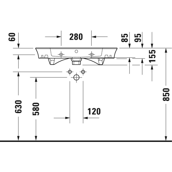 Umywalka wisząca/meblowa Duravit D-Neo, 65x48cm, z przelewem, otwór na baterię, biała