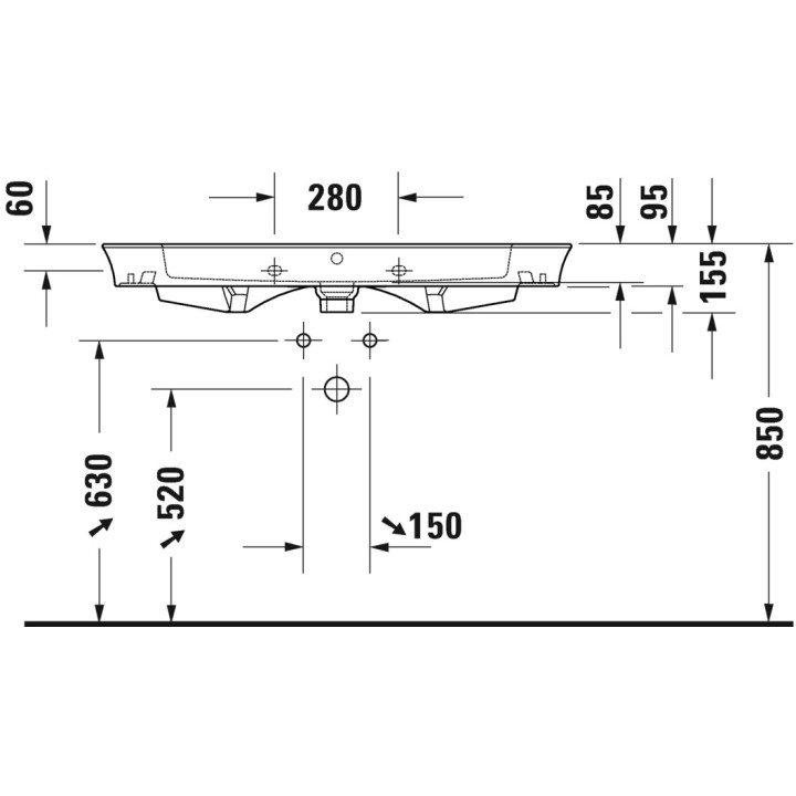 Umywalka wisząca/meblowa Duravit White Tulip, 75x49cm, z przelewem, otwór na baterię, biała