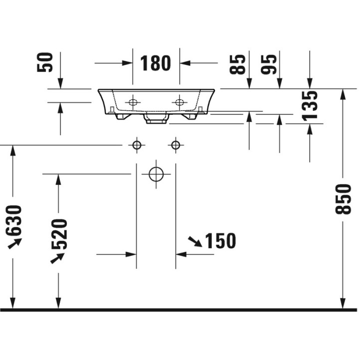 Umywalka wisząca/meblowa Duravit White Tulip, 45x33cm, bez przelewu, otwór na baterię, biała