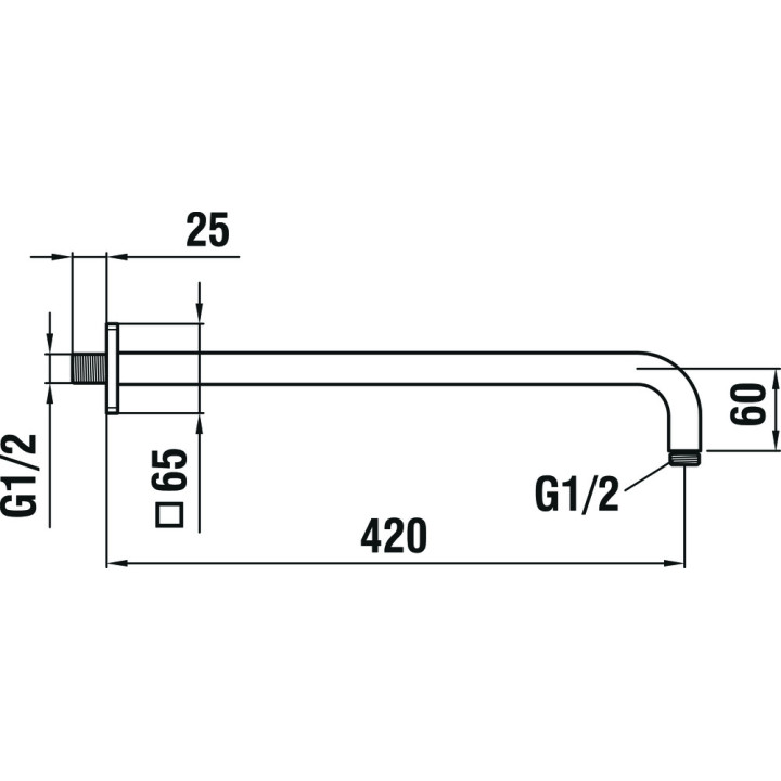 Ramię deszczownicy Laufen, ścienne, 420mm, rozeta kwadratowa, chrom