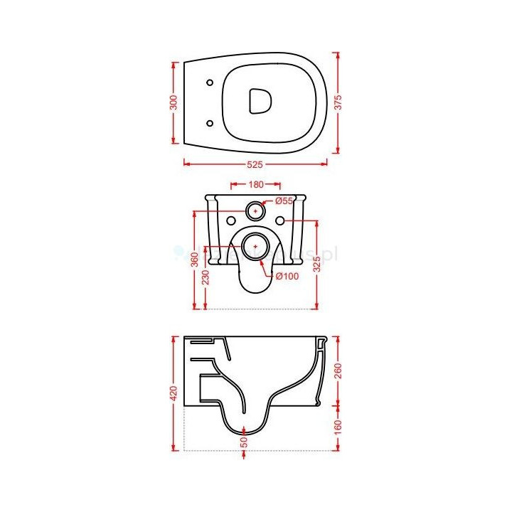 Miska Artceram Hermitage wisząca 36x55 cm, biała