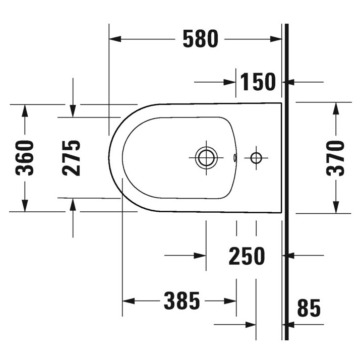Bidet wiszący Duravit White Tulip, 54x37cm, z przelewem, otwór na baterię, biały