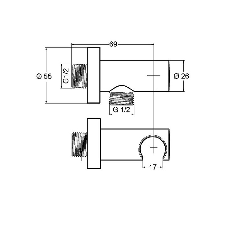 Przyłącze kątowe Kludi A-QA, z uchwytem, okrągłe, chrom