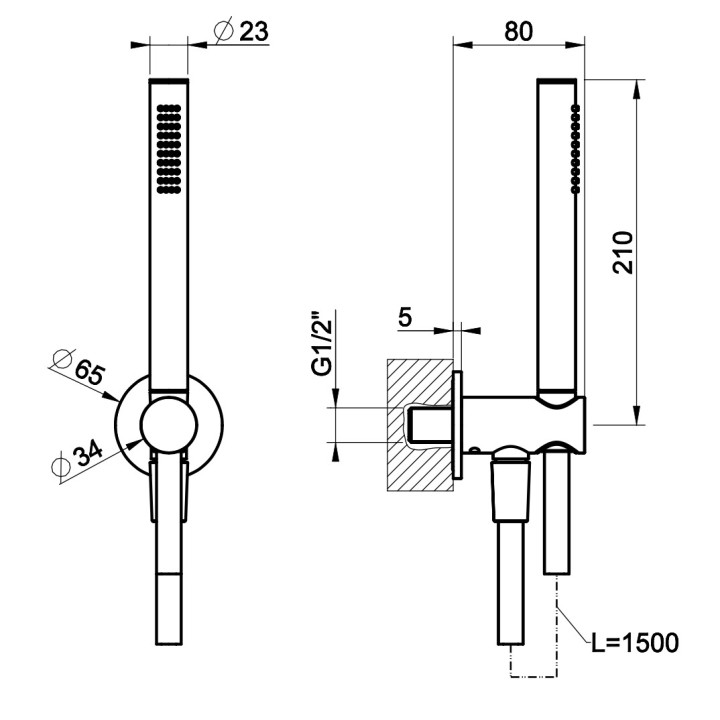Zestaw natryskowy Gessi Anello, słuchawka 1-funkcyjna z wężem 150cm i przyłączem, chrom