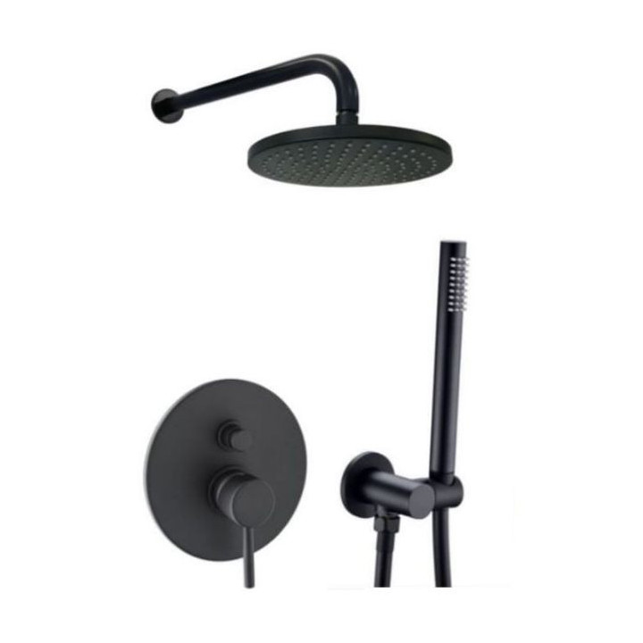 Zestaw natryskowy Paffoni Light,  podtynkowy, 2 wyjścia wody, deszczownica okrągła 225mm, czarny mat