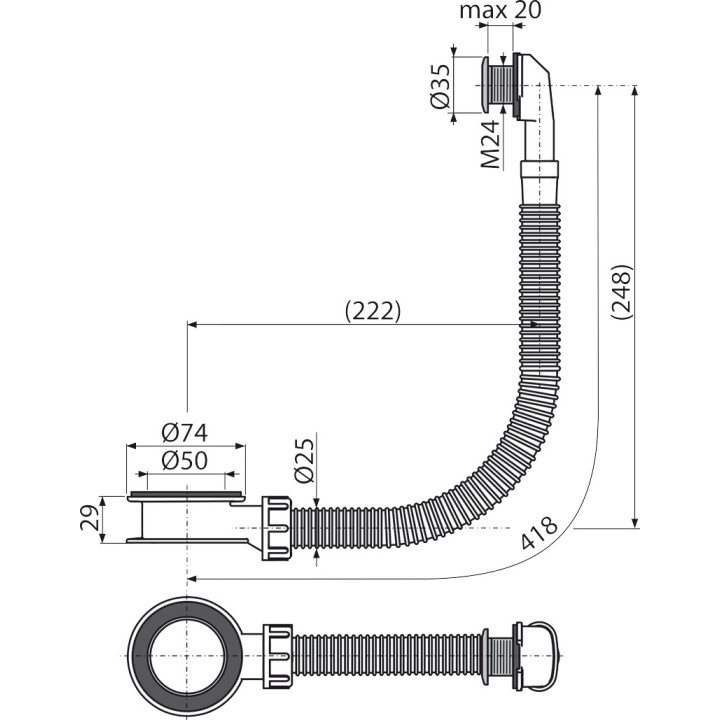 Przelew umywalkowy Alcaplast, do umywalek bez zintegrowanego przelewu, chrom