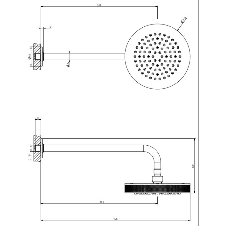 Deszczownica Gessi Inciso, średnica 218mm, ramię ścienne 389mm, chrom