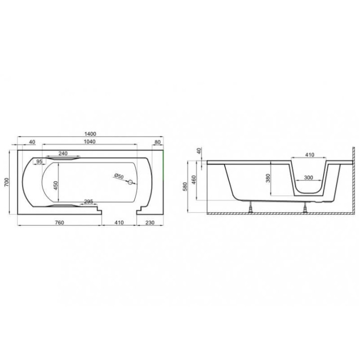 Wanna prostokątna Polimat Vovo, 140x70cm, z drzwiami dla seniora, akrylowa, biała