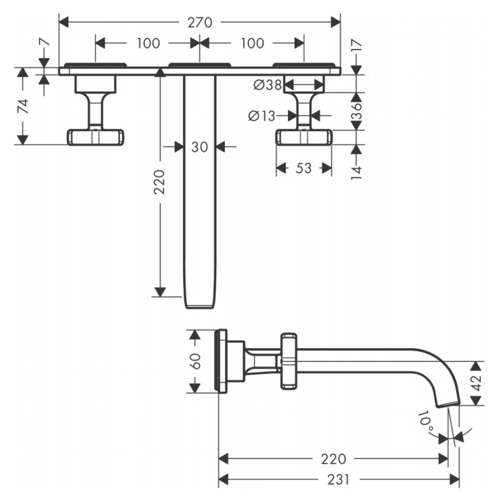 Bateria umywalkowa  Axor Citterio E 3-otworowa, ścienna, podtynkowa zpłytką - sanitbuy.pl