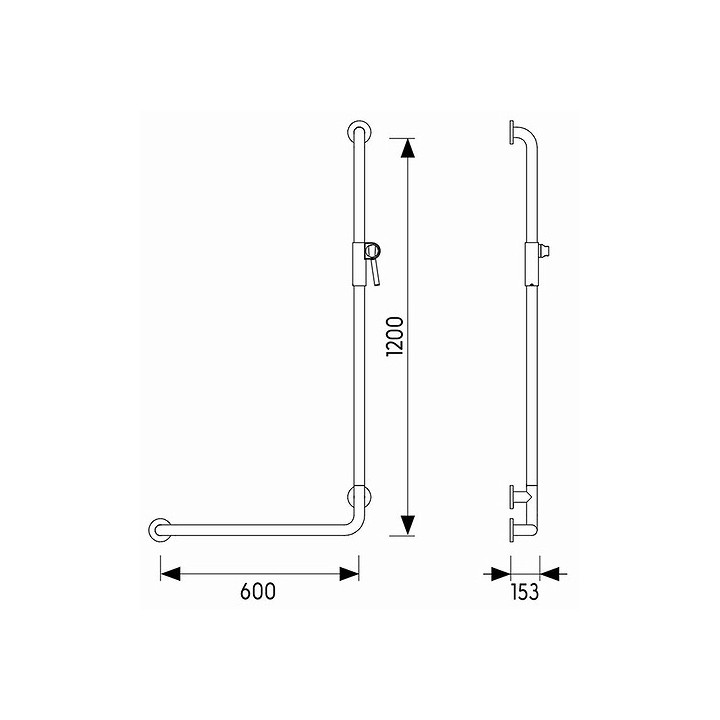 Poręcz prysznicowa Koło Lehnen Funktion, 60x120cm, prawa, gładkie ramię pionowe, powierzchnia gładka