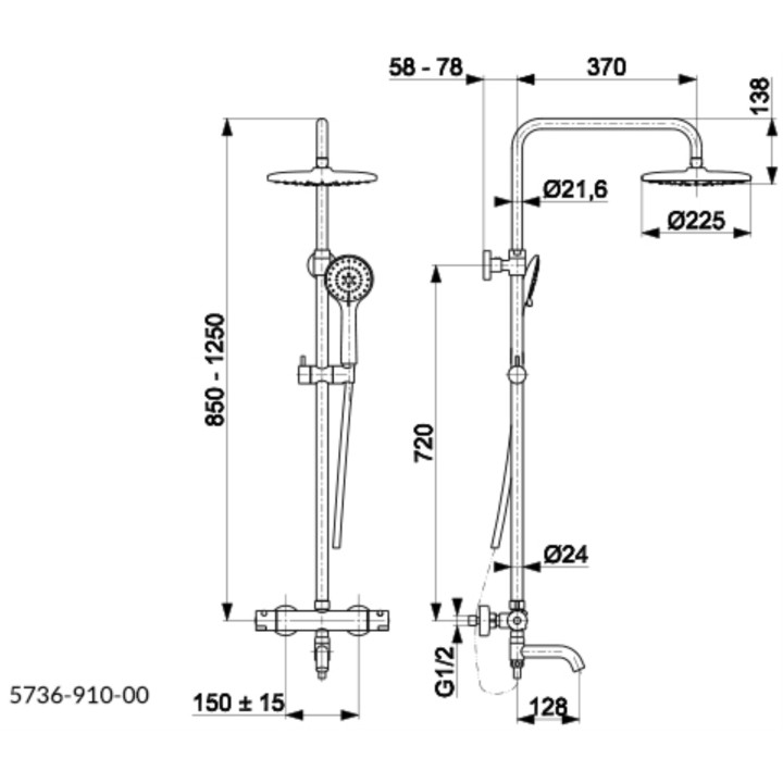 Deszczownica z baterią termostatyczną KFA Moza Black, montaż natynkowy, okrągła 225mm, czarny