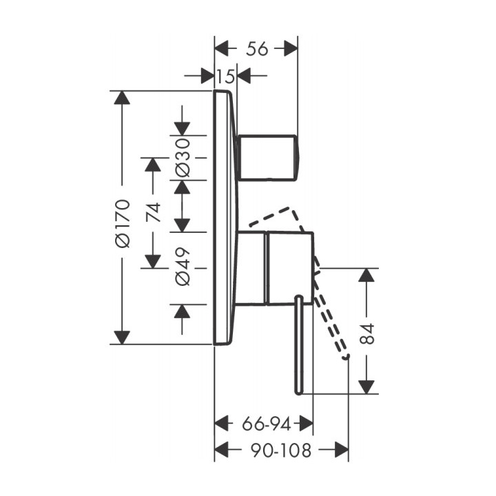 Bateria natryskowa Axor Uno, podtynkowa, uchwyt pętlowy, przełącznik automatyczny, zintegrowane zabezpieczenie EN1717, chrom