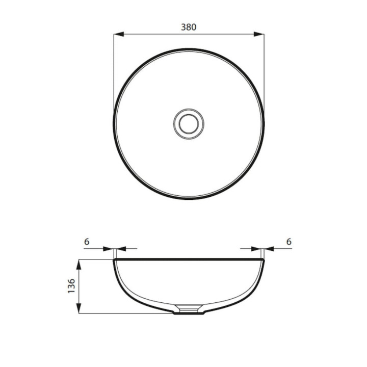 Umywalka nablatowa Massi Molis Black, okrągła, 38cm, bez przelewu, czarny