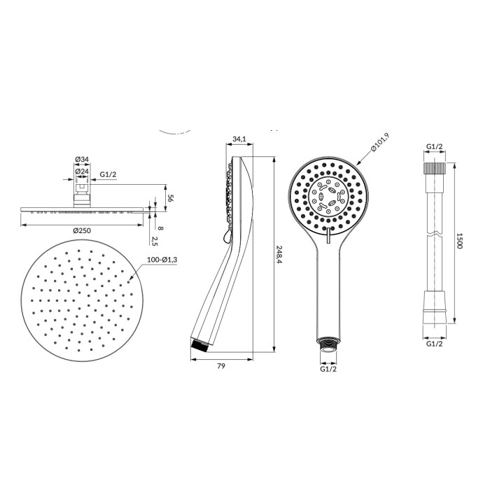 Termostatyczny zestaw natryskowy Omnires Y, natynkowy, 2 wyjścia wody, złoty