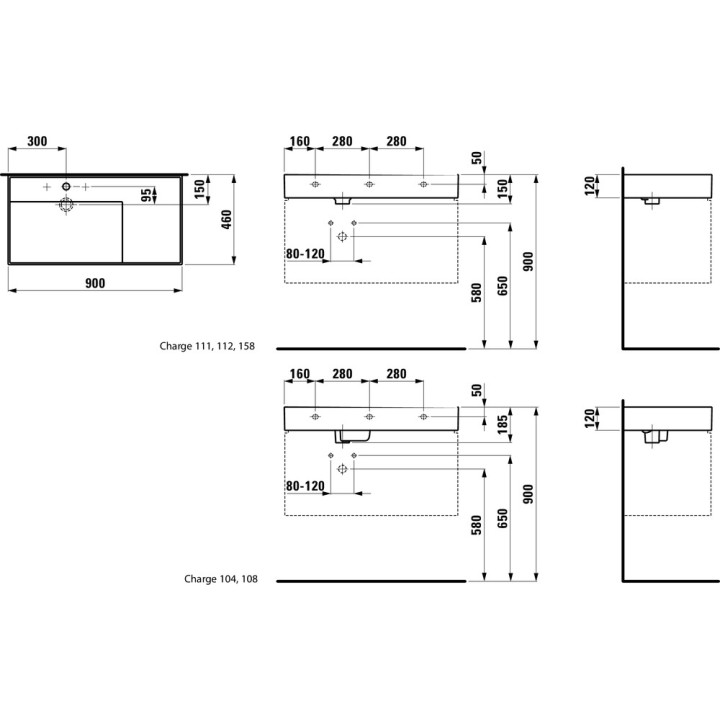 Umywalka wisząca Laufen Kartell by Laufen, 90x46cm, półka po prawej, bez przelewu, bez otworu na baterię, biała